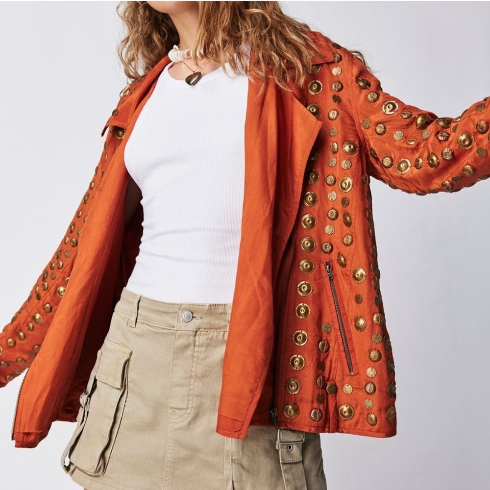 Free People Orange Jacket with Gold Studs - Picture 3 of 6